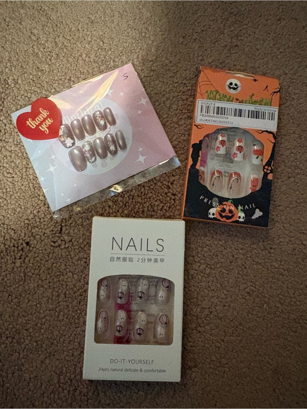 Assorted Press-On Nail Set - Pink, Orange, White